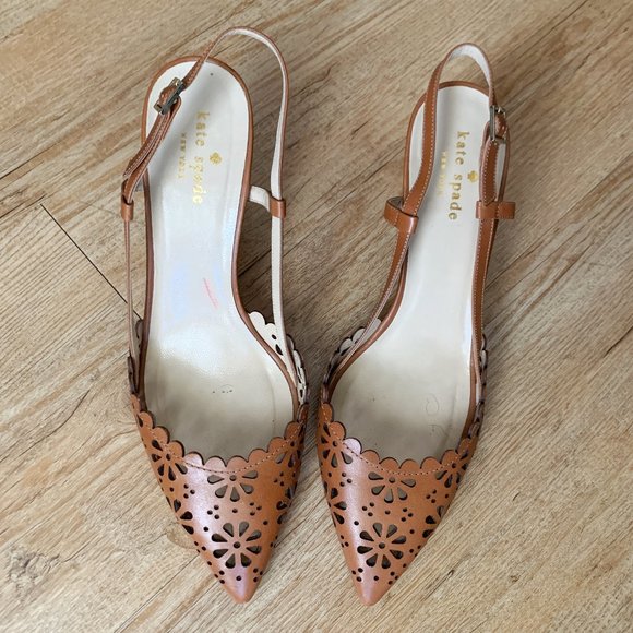 kate spade Shoes - Kate Spade Lana Laser Cut Leather Slingback Heels